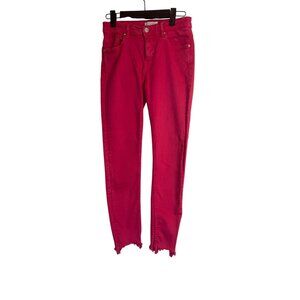 Zara Woman Premium Denim Collection Pink Skinny Jeans Frayed Hem Size 26